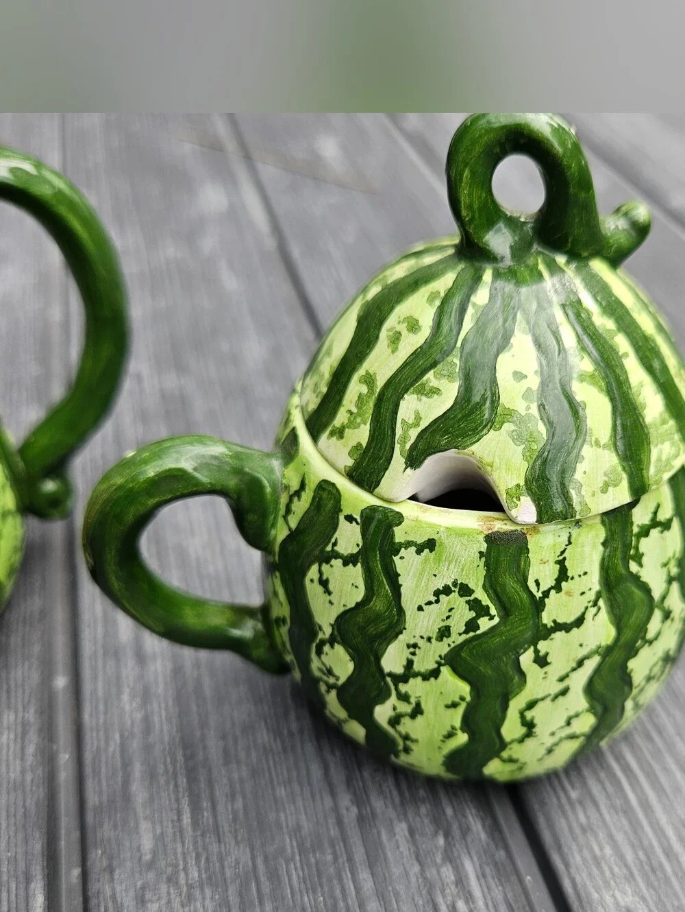 vintage 1993 Boston Warehouse Watermelon creamer and sugar bowl set.
